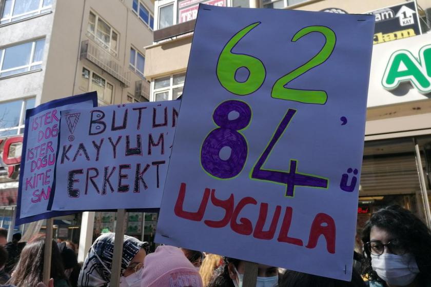 Ankara'da kadın eylemi, 6284 sayılı kanunla ilgili pankart.