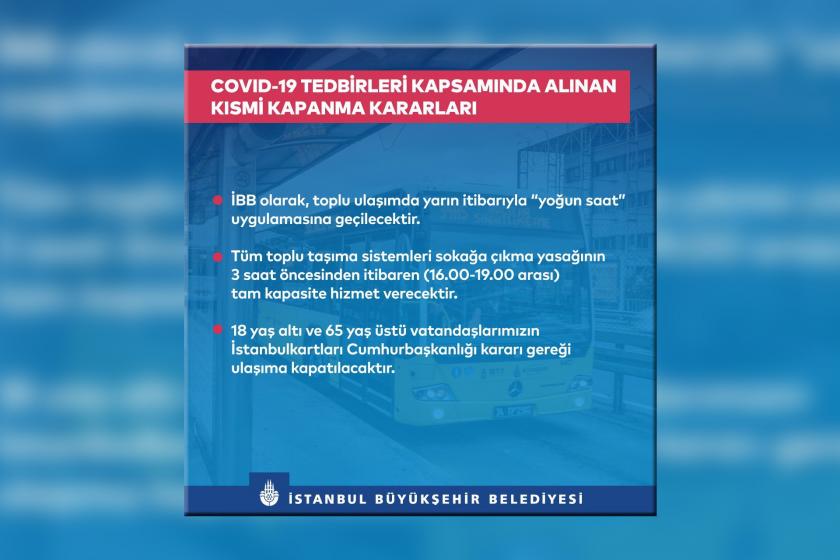 İBB'nin yeni 'kısmi kapanma' kararlarıyla uygulamaya koyduğu önlemlere dair duyuru görseli