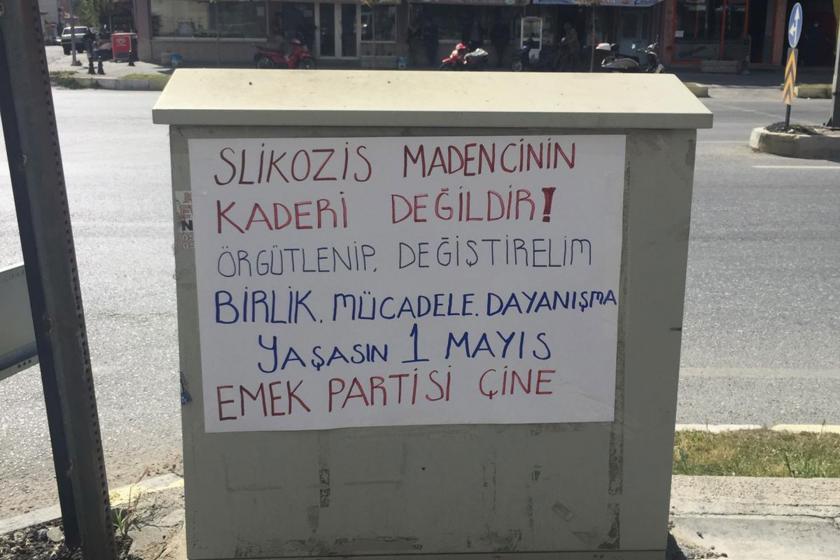 Çine emniyeti tarafından toplatılan EMEP Çine İlçe Örgütünün 1 mayıs afişi 