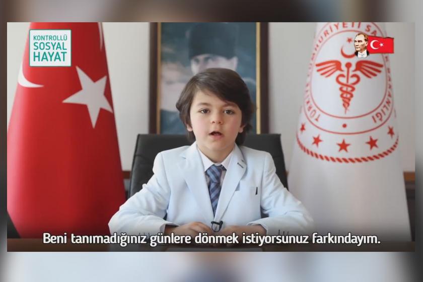 Sağlık Bakanı Fahrettin Koca'nın Twitter hesabından yayımlanan ve bir çocuğun konuştuğu videodan alıntı.