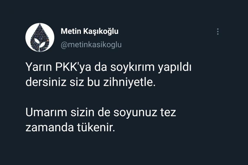 Metin Kaşıkoğlu'nun daha sonra sildiği Twitter gönderisi.