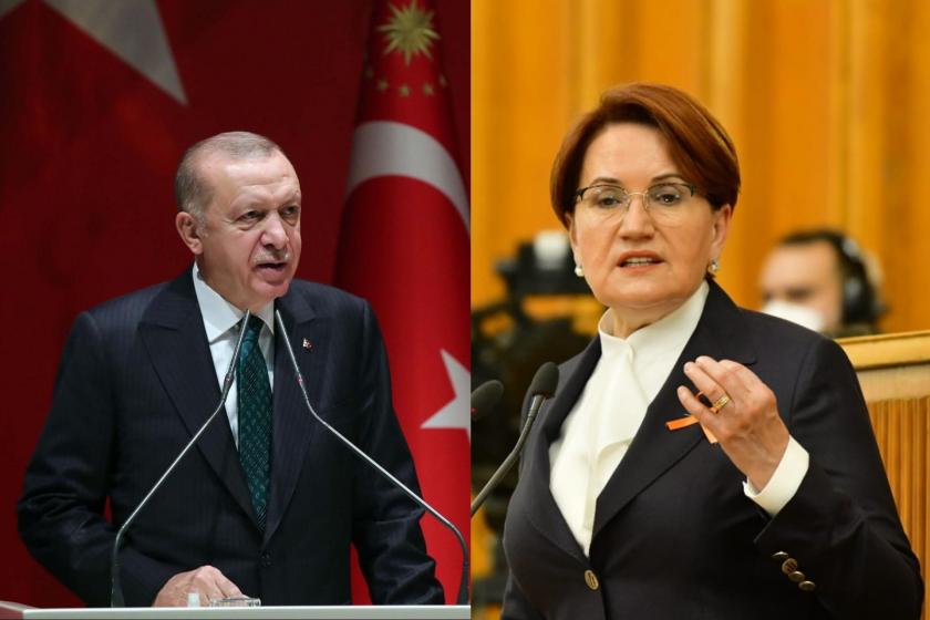 Tayyip Erdoğan (solda), Meral Akşener (sağda) 