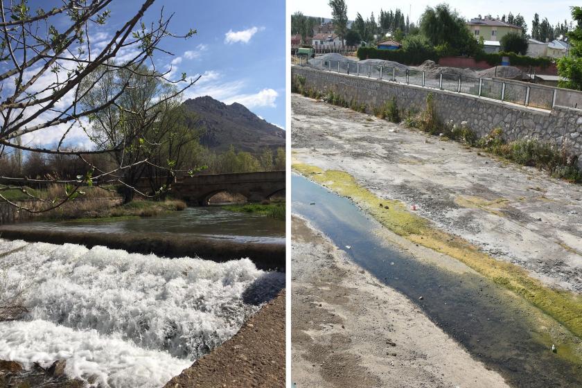 Tecer Irmağı'nın öncesi (solda) sonrası