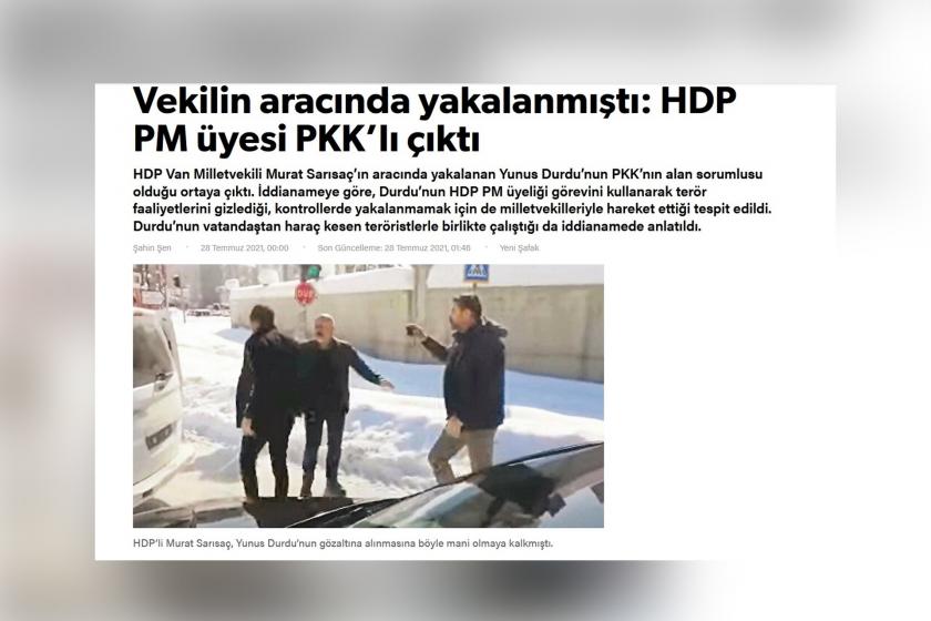 HDP'nin tekzip yayımladığı Yeni Şafak haberinin ekran alıntısı