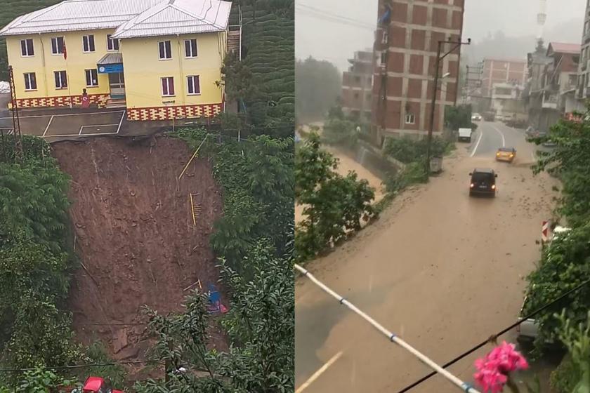 Rize'de sel sonucu çay bahçesinde mahsur kalan 6 çay işçisi kurtarıldı