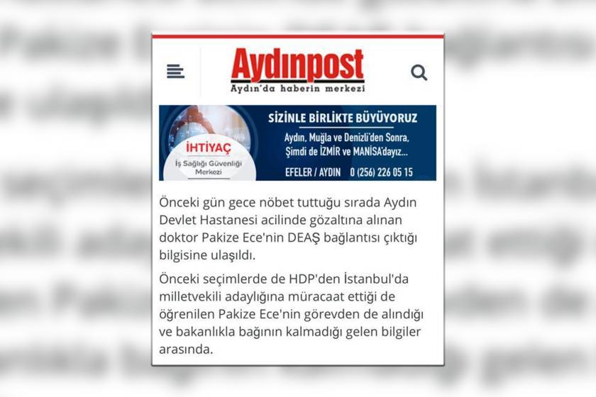 aydinpost.com'da yayımlanan haberin ekran alıntısı