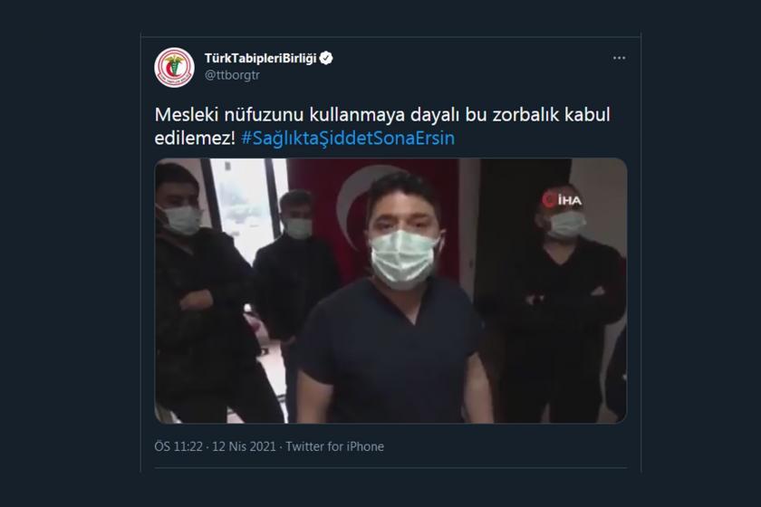 TTB'nin Doktor Kemal Gökhan Günel ile ilgili Twitter paylaşımı 