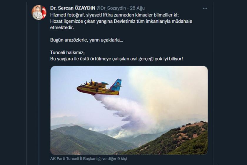 AKP Tunceli İl Başkanı, "uçmuyor" denilen THK uçağının montajlandığı fotoğrafla yangına müdahale etti!