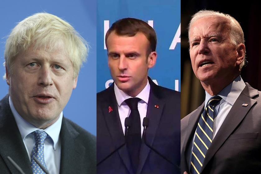 Boris Johnson (solda), Emmanuel Macron (ortada), Joe Biden (sağda)