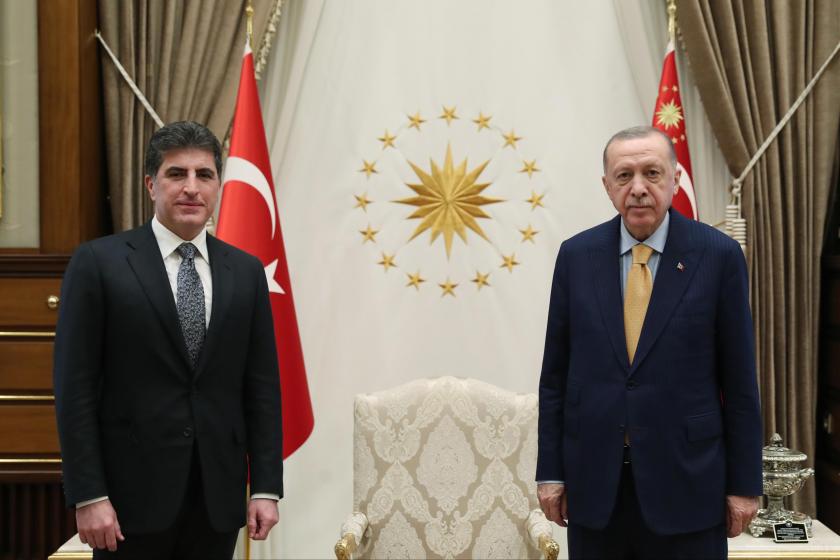 Neçirvan Barzani (solda) ve Recep Tayyip Erdoğan (sağda)