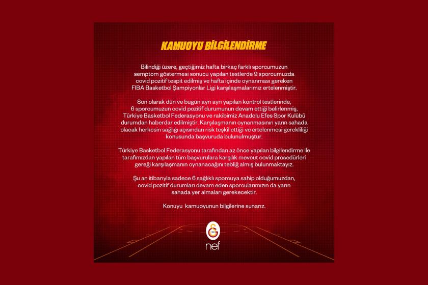 Galatasaray Basketbol kulübünün açıklaması