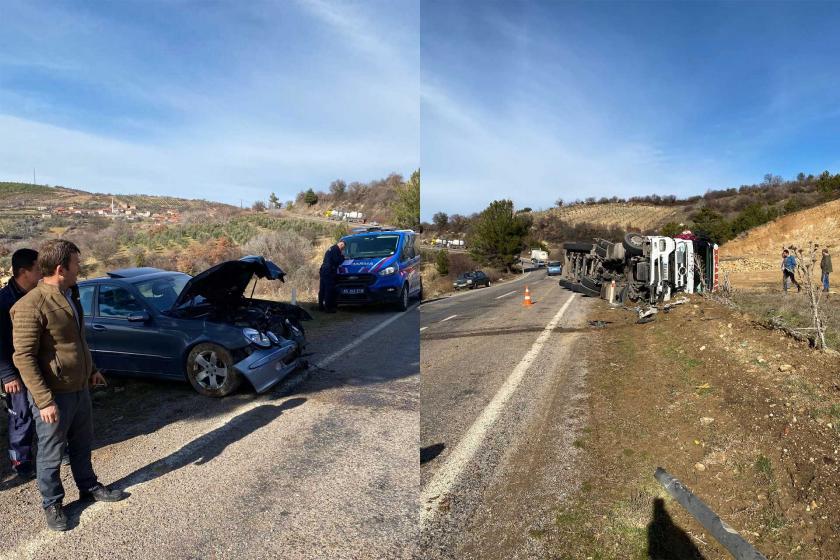 Akhisar-Gördes karayolunda devrilen sülfirik asit tankeri