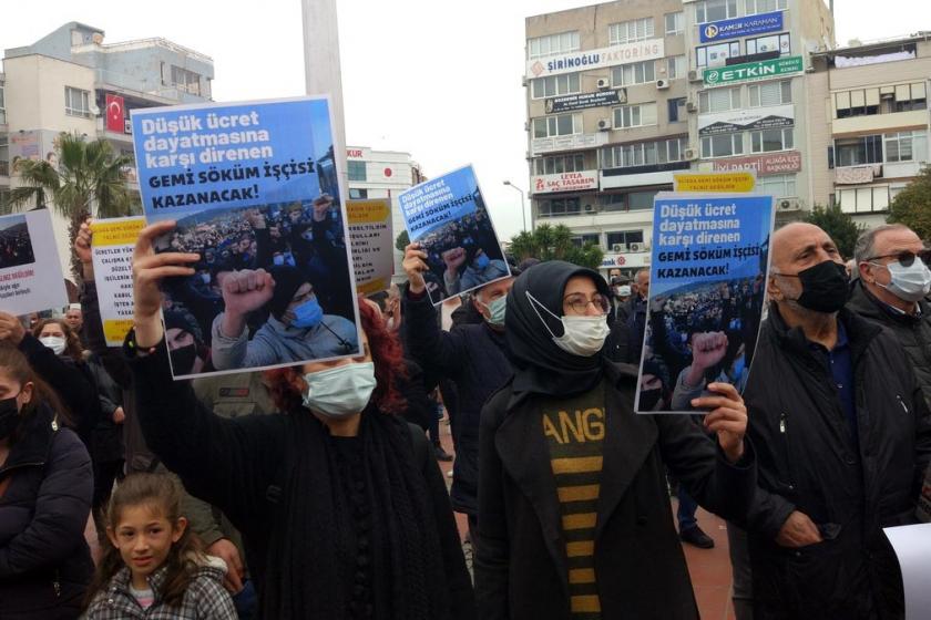 Gemi söküm işçilerinin Aliağa meydandaki açıklaması