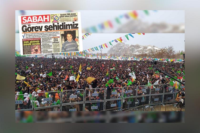 Sabah gazetesinin İzzet Kezer'in ölümüyle ilgili manşeti ve Newroz alanı