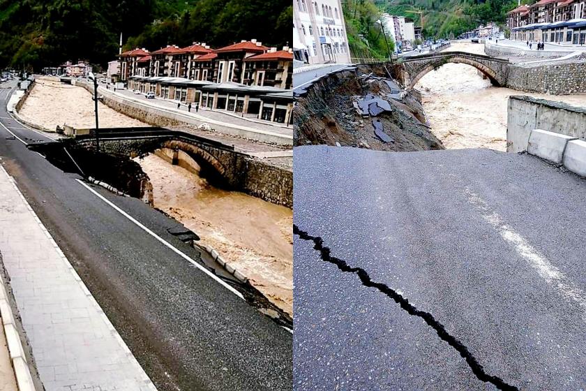 taşkın sonucu yol çöktü