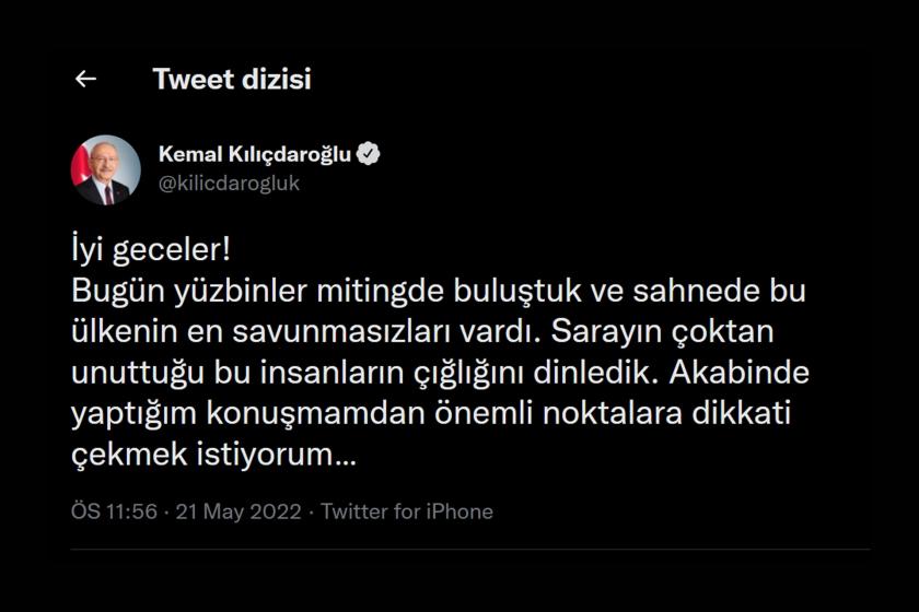 Kemal Kılıçdaroğlu'nun Twitter gönderisi