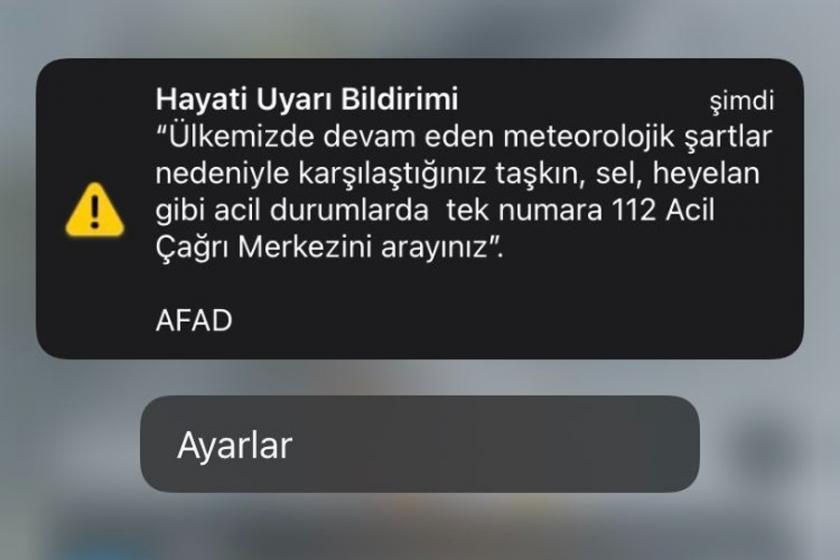 AFAD'ın cep telefonlarına gönderdiği bildirim