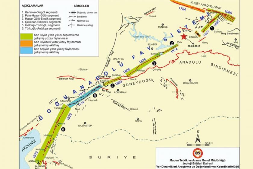 Maraş'ın fay hatlarını gösteren harita.
