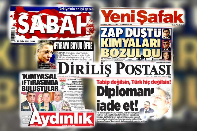 Sabah, Yeni Şafak, Diriliş Postası ve Aydınlık, Şebnem Korur Fincancı'yı hedef gösterdi