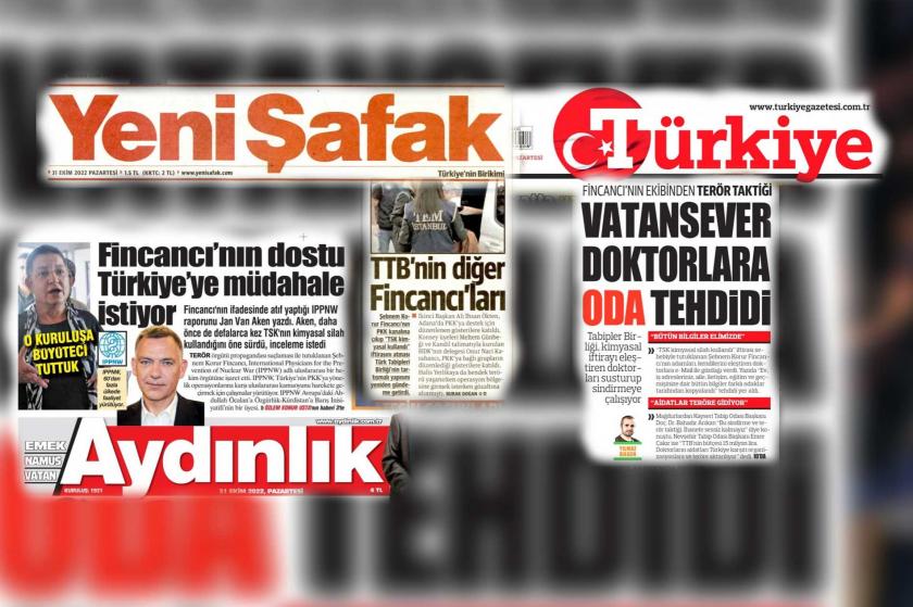 Yeni Şafak, Türkiye ve Aydınlık'ın TTB'yi hedef aldığı haberler