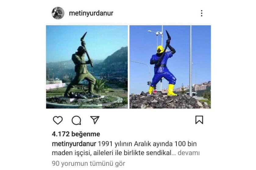 Heykeltıraş Metin Yurdanur'un Instagram paylaşımı.