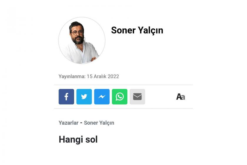 Soner Yalçın'ın 'Hangi sol' başlıklı köşe yazısı