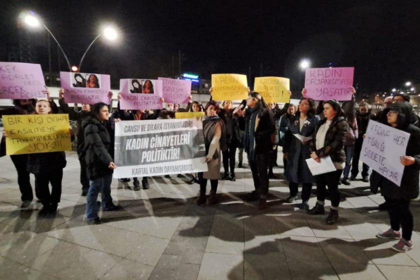 Kartal Kadın Dayanışması dün akşam, Kartal'da iki kadının öldürülmesini protesto etti.