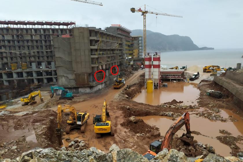 Sinpaş otel projesindeki inşaat hatalarını gösteren fotoğraflar.