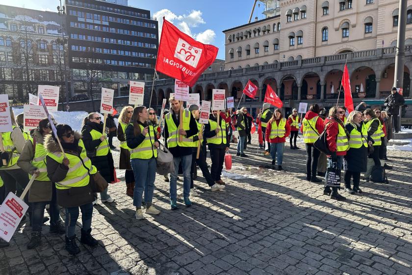 Norveç'te eylem yapan işçiler