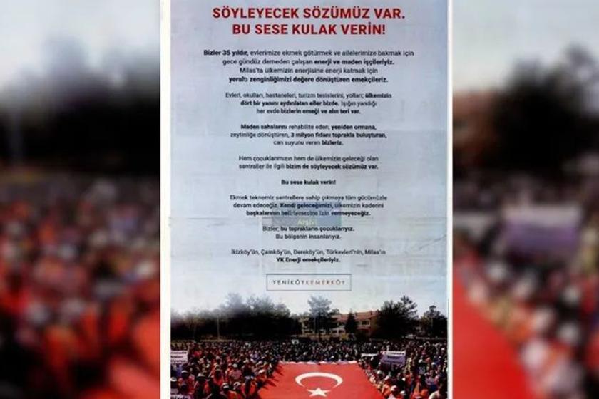 Ağaç kıyımı yapan YK Enerji, gazetelere işçilerin ağzından tam sayfa ilan verdi