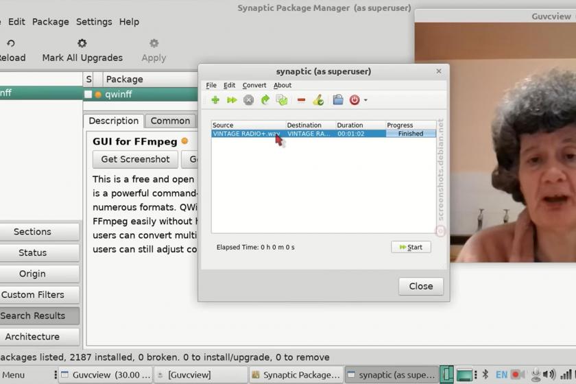 “Linux Anneanne” Andrea Borman’ın Linux’ta ffmpeg tabanlı dosya biçimi dönüştürmenin nasıl yapılacağını anlattığı yayından bir kare