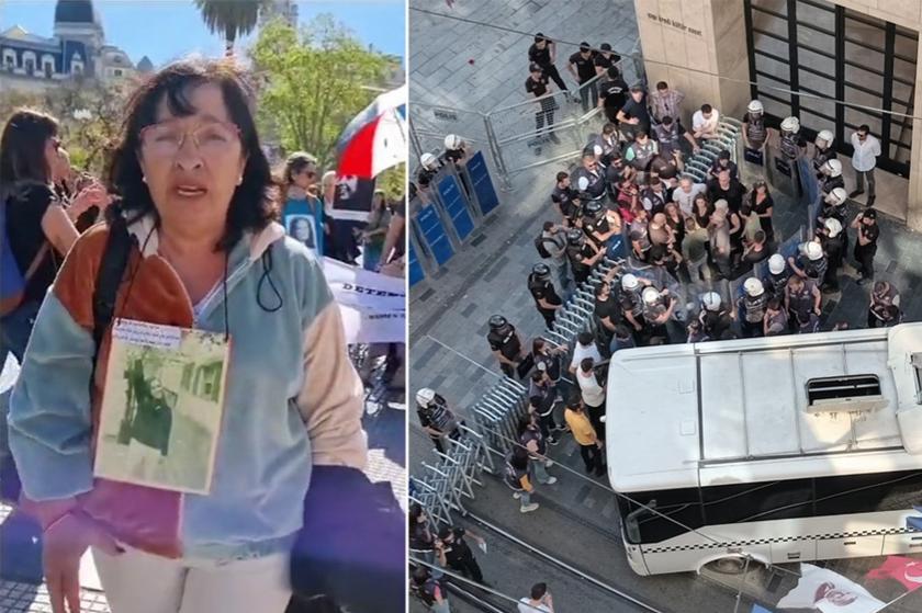 Solda, Plaza De Mayo Anneleri’nin destek videosundan ekran görüntüsü. Sağda, Cumartesi Anneleri gözaltına alınıyor. | Fotoğraf: Özcan Yaman/Evrensel