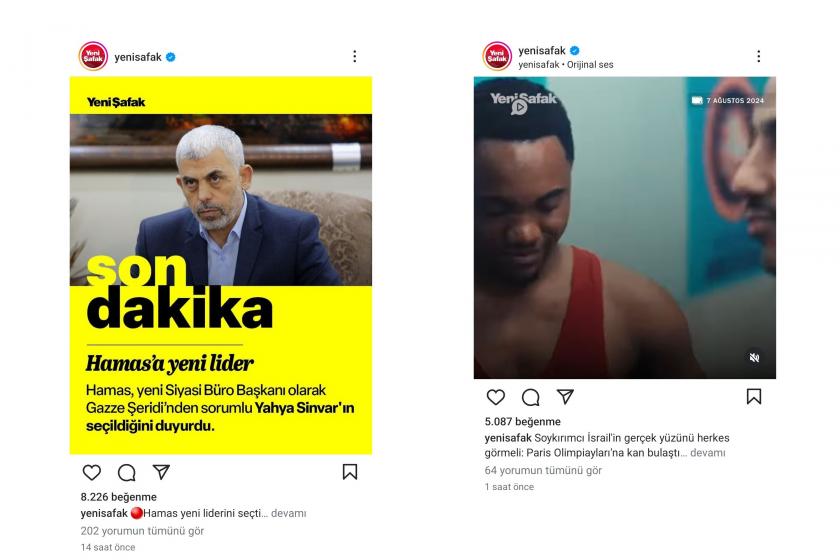 Yeni Şafak gazetesinin Instagram paylaşımları