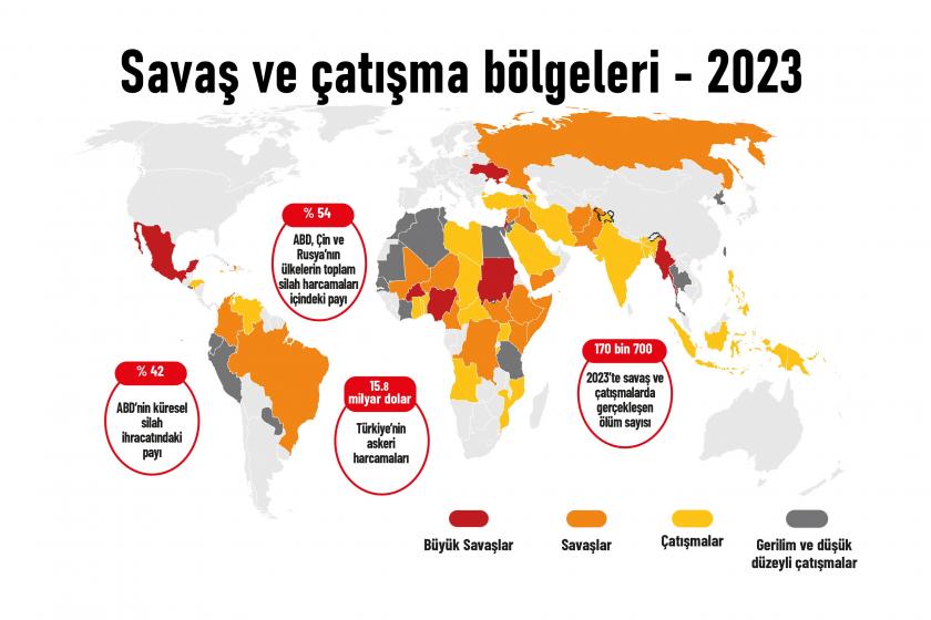 Savaş ve çatışma bölgelerini gösteren harita