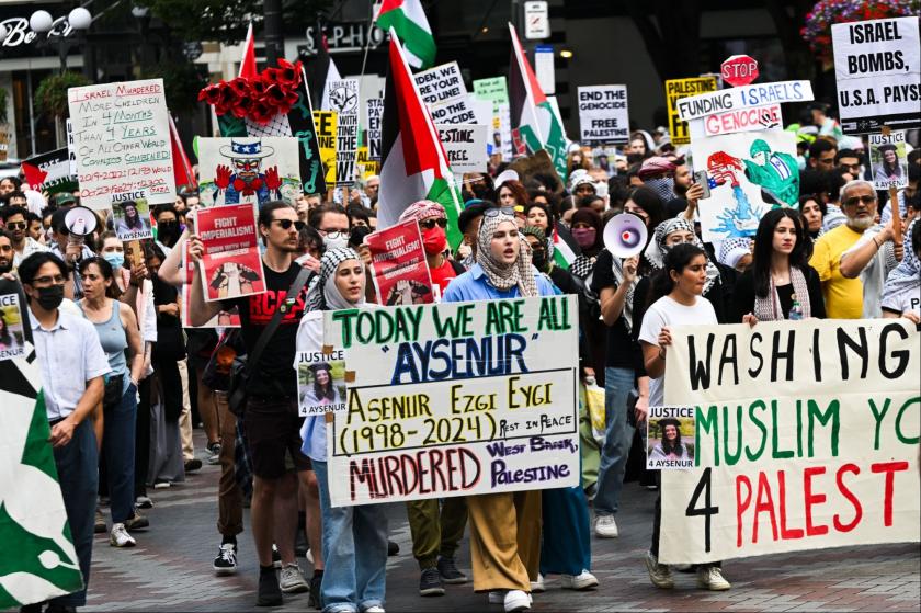 Ayşenur Ezgi Eygi'nin Batı Şeria'da öldürülmesinin ardından yüzlerce kişi Seattle'da toplandı