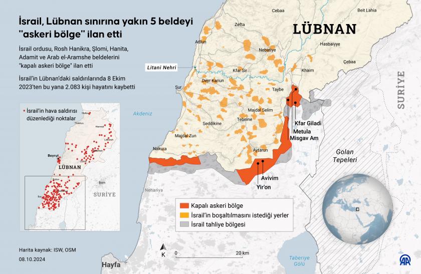 İsrail, Lübnan sınırına yakın 5 beldeyi "askeri bölge" ilan etti