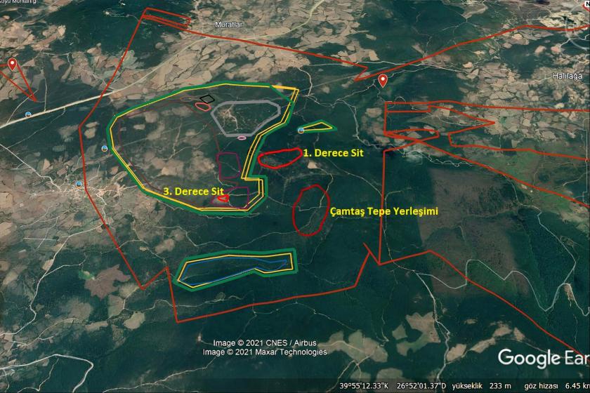 Kazdağı'nda Cengiz Holding tarafından yapılmak istenen madeni ve sit alanlarını gösteren harita