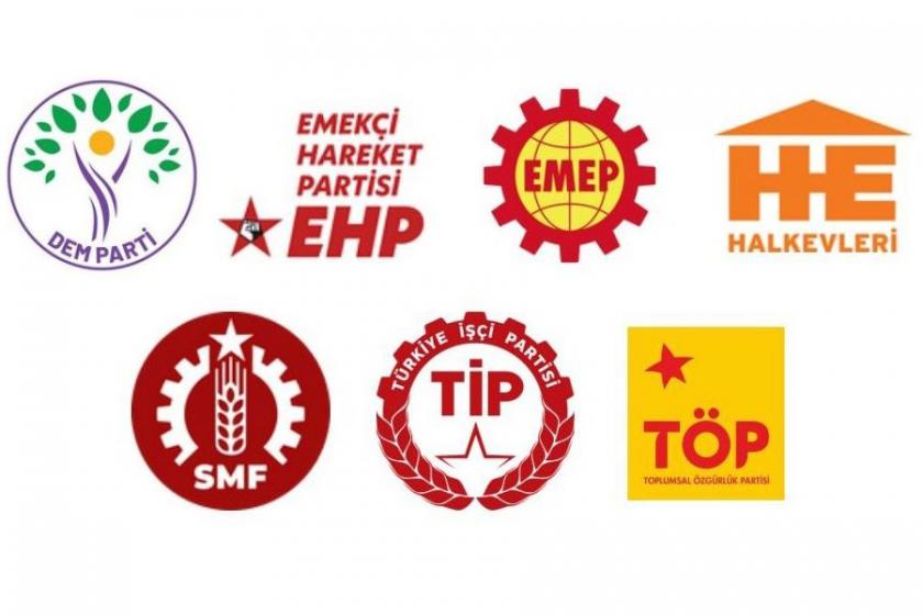 DEM Parti, EHP, EMEP, Halkevleri, SMF, TİP ve TÖP logoları