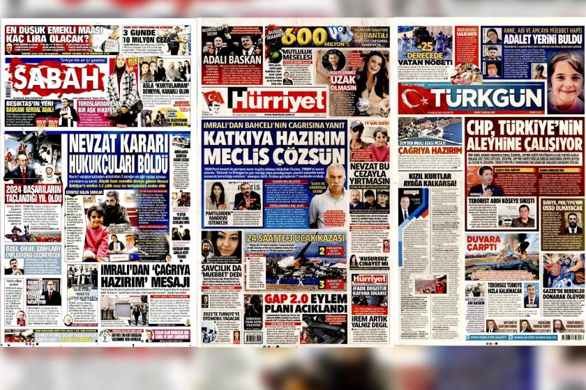 Sabah, Hürriyet ve Türkgün'ün 30 Aralık 2024 tarihli birinci sayfaları