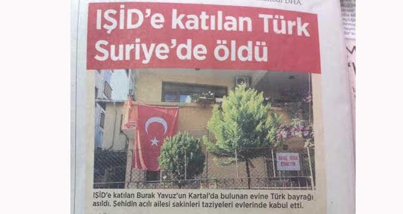 Milliyet, Suriye'de ölen IŞİD'liyi 'şehit' ilan etti!