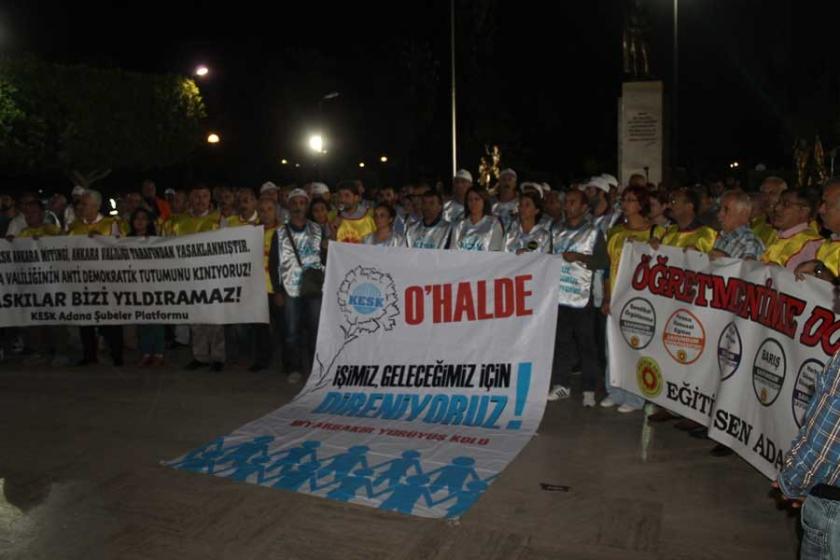 KESK Adana yürüyüş kolu, miting yasağına tepki gösterdi 