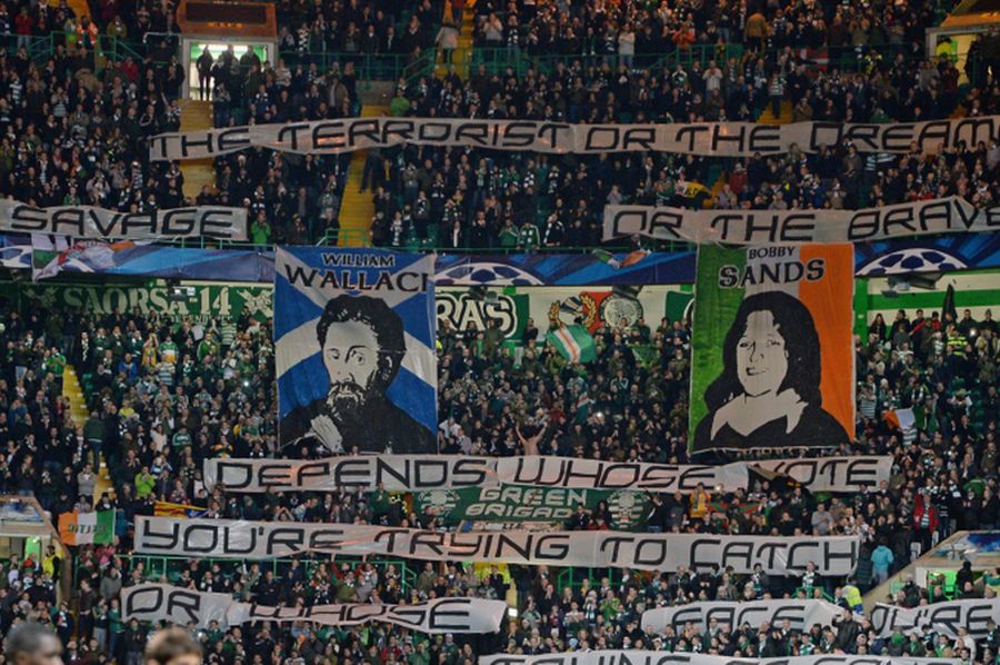 Celtic tribünlerinin açtığı William Wallece ve Boby Sands pankartı uzun süreli tartışmalara neden olmuş, tartışmalar grubun tribünden çekilmesine kadar gitmişti.