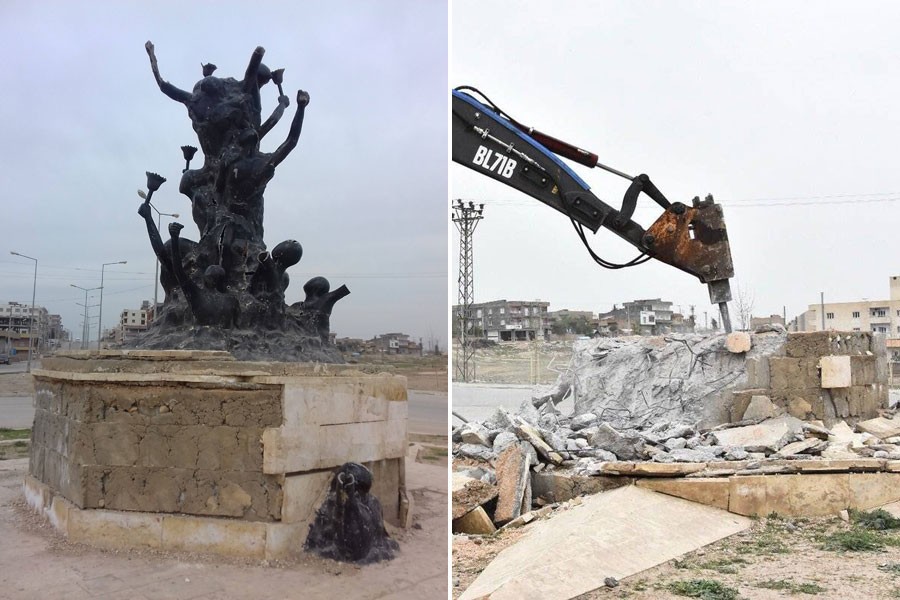 Nusaybin'de kayyım Newroz Anıtı’nı yıktı