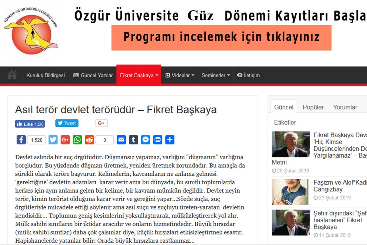 Yazar Fikret Başkaya’ya yazısından dolayı dava açıldı