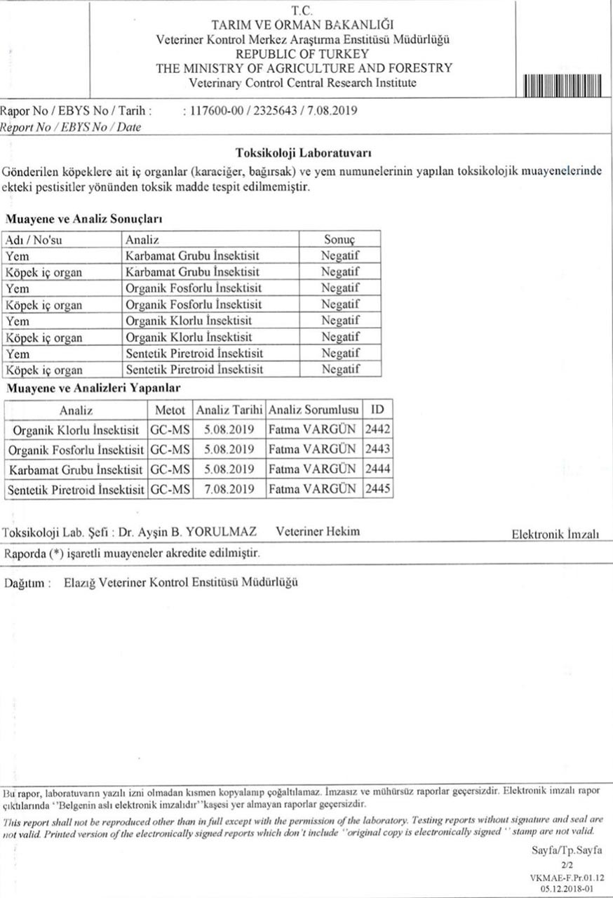 Tarım ve Orman Bakanlığı Elazığ Veteriner Kontrol Enstitüsü Müdürlüğü'nünü raporu