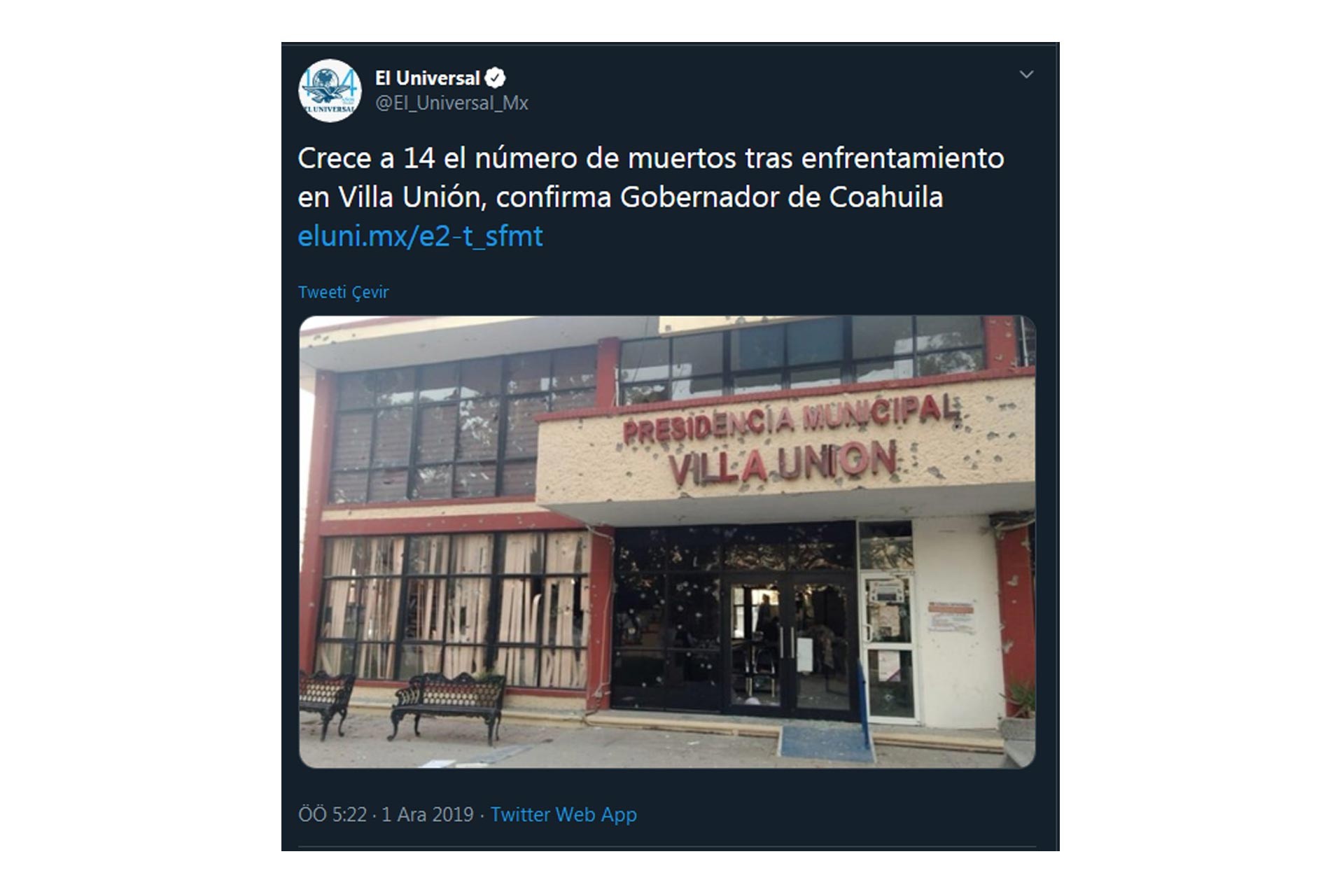 El Gran Diario de México'nun resmi Twitter hesabının gönderisi