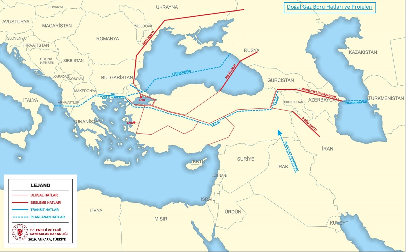 Doğal Gaz Boru Hatları ve Projeleri haritası