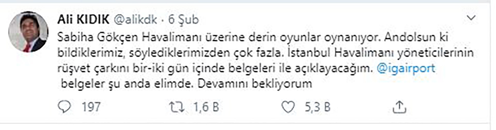 Ali Kıdık'ın tweeti