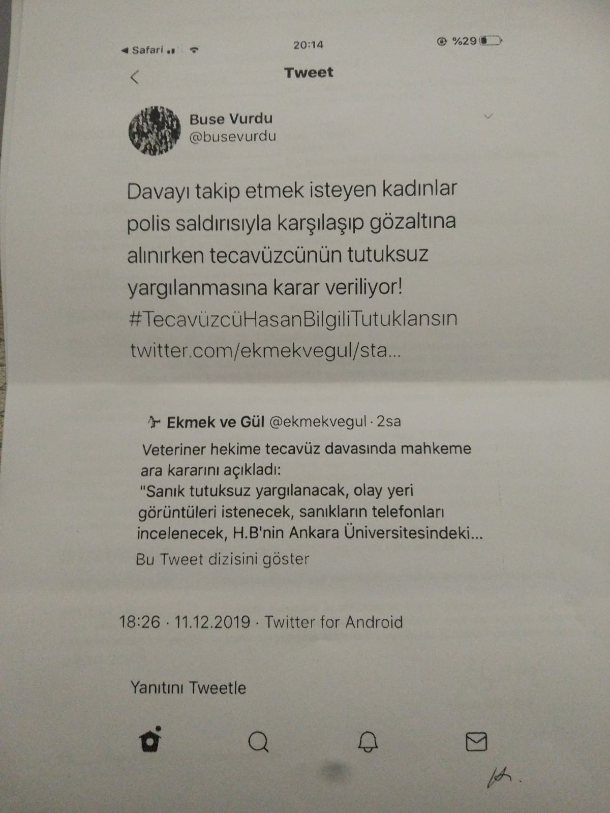 Buse Vurdu hakkında açılan soruşturmaya gerekçe olarak sunulan sosyal medya paylaşımının ekran alıntısı