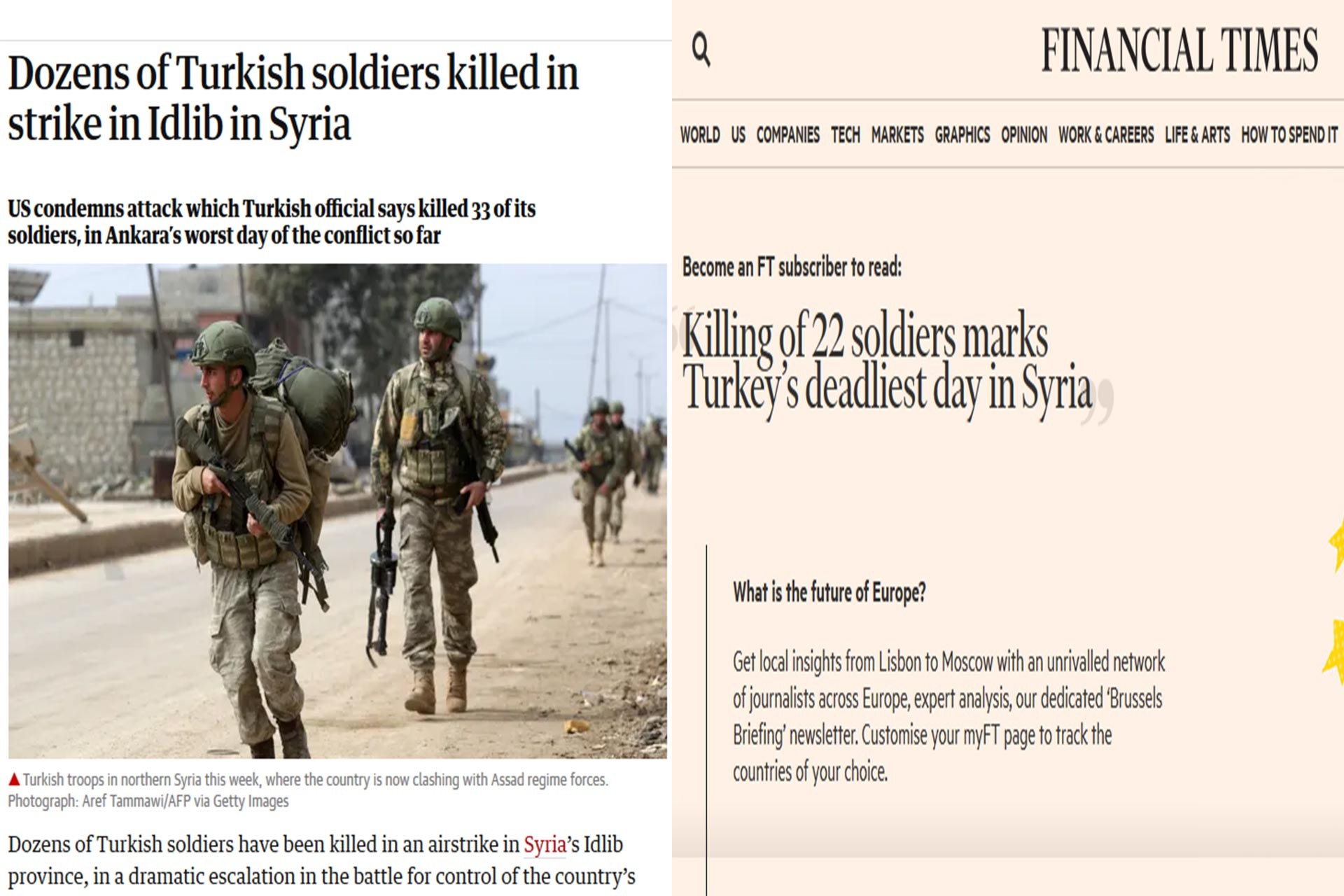 Guardian Guardian haber sitesinden ekran görüntüsü (solda)  Financial Times haber sitesinden ekran görüntüsü (sağda)Guardian haber sitesinden ekran görüntüsü (solda)  Financial Times haber sitesinden ekran görüntüsü (sağda)haber sitesinden ekran görüntüsü (solda)  Financial Times haber sitesinden ekran görüntüsü (sağda)